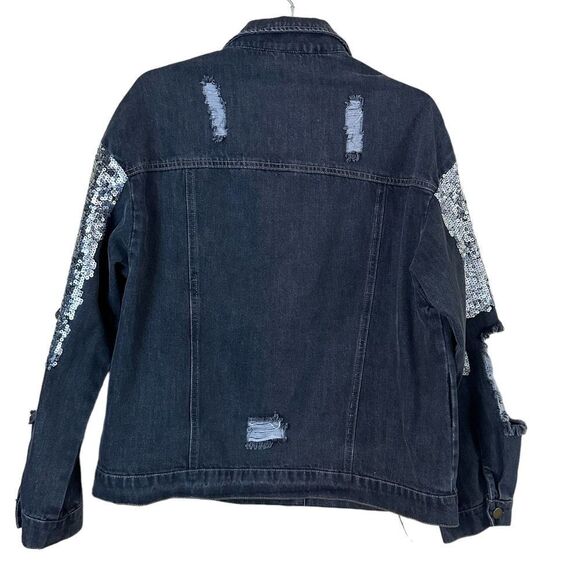 Fabrik Black Distressed Denim Embellished Jean Jacket Size Medium - Picture 11 of 13